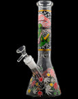 Aliens And Hemp Leaves Glow Glass Beaker Water Pipe-10"