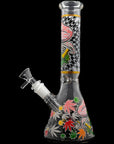 Aliens And Hemp Leaves Glow Glass Beaker Water Pipe-10"