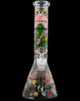 Aliens And Hemp Leaves Glow Glass Beaker Water Pipe-10"