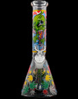 Aliens And Hemp Leaves Glow Glass Beaker Water Pipe-10"