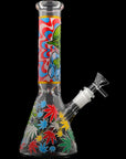 Aliens And Hemp Leaves Glow Glass Beaker Water Pipe-10"