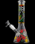 Aliens And Hemp Leaves Glow Glass Beaker Water Pipe-10"