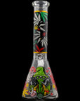 Aliens And Hemp Leaves Glow Glass Beaker Water Pipe-10"