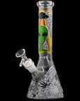 Aliens And Hemp Leaves Glow Glass Beaker Water Pipe-10"