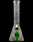 Aliens And Hemp Leaves Glow Glass Beaker Water Pipe-10"