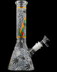 Aliens And Hemp Leaves Glow Glass Beaker Water Pipe-10"