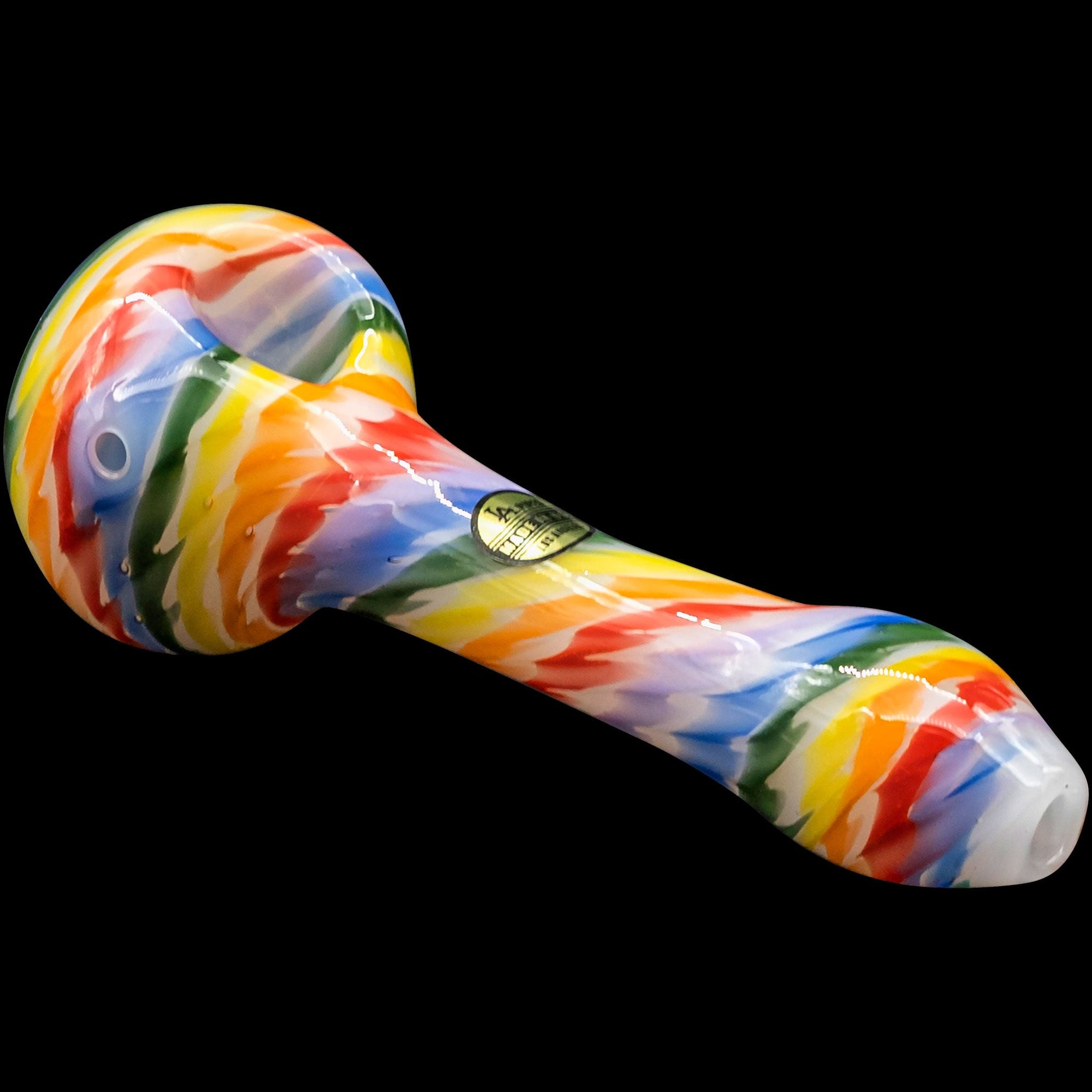 "Rainbow Tie-Dye" Glass Spoon Pipe on White