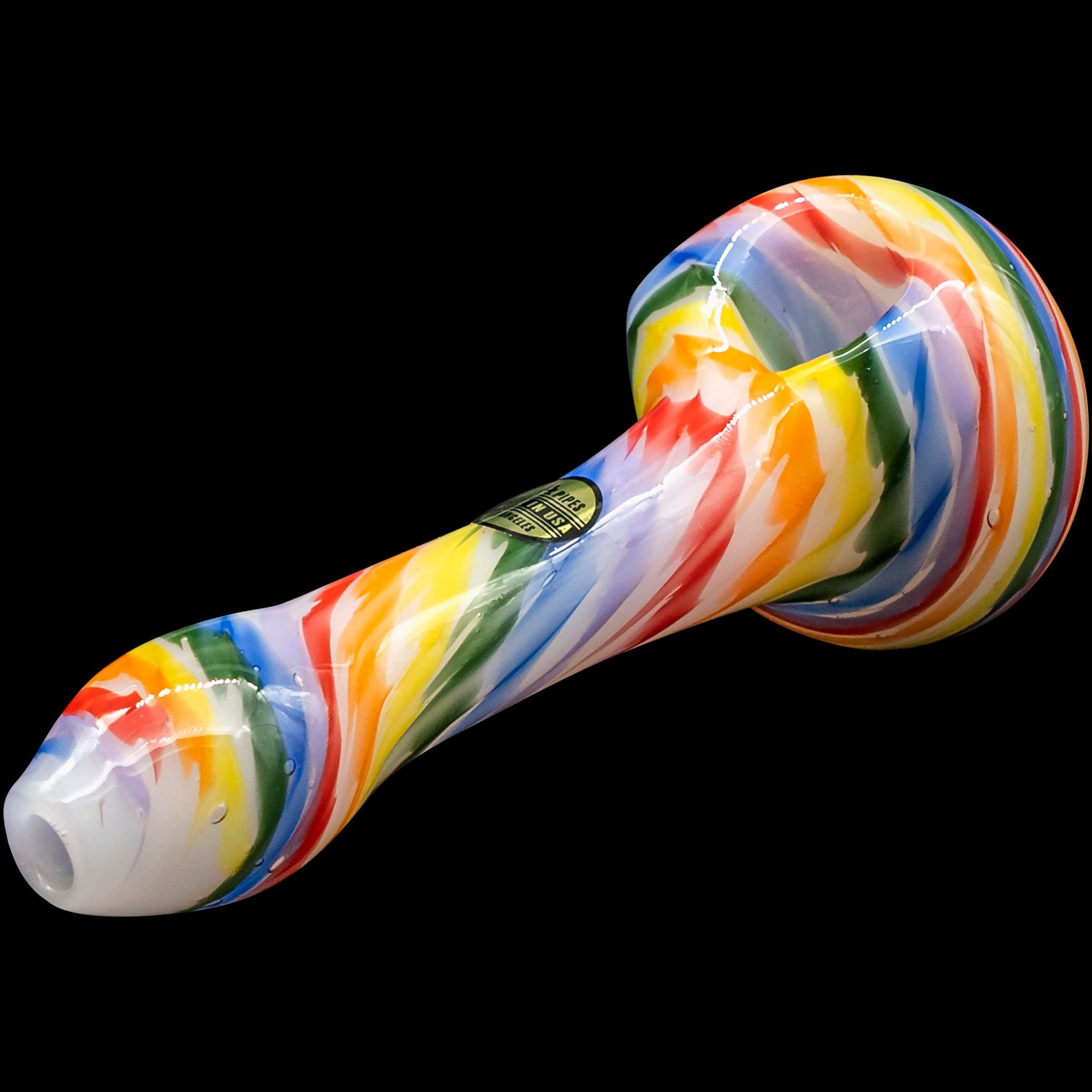"Rainbow Tie-Dye" Glass Spoon Pipe on White