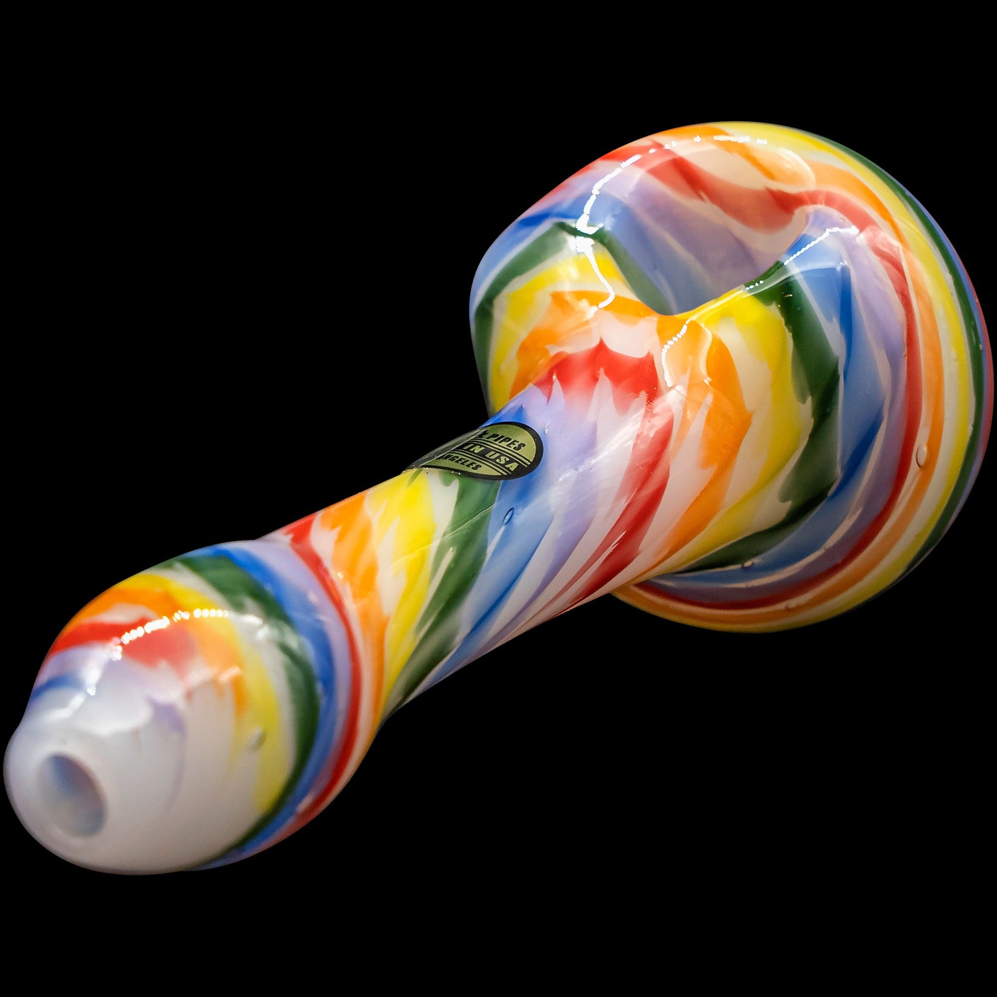 "Rainbow Tie-Dye" Glass Spoon Pipe on White