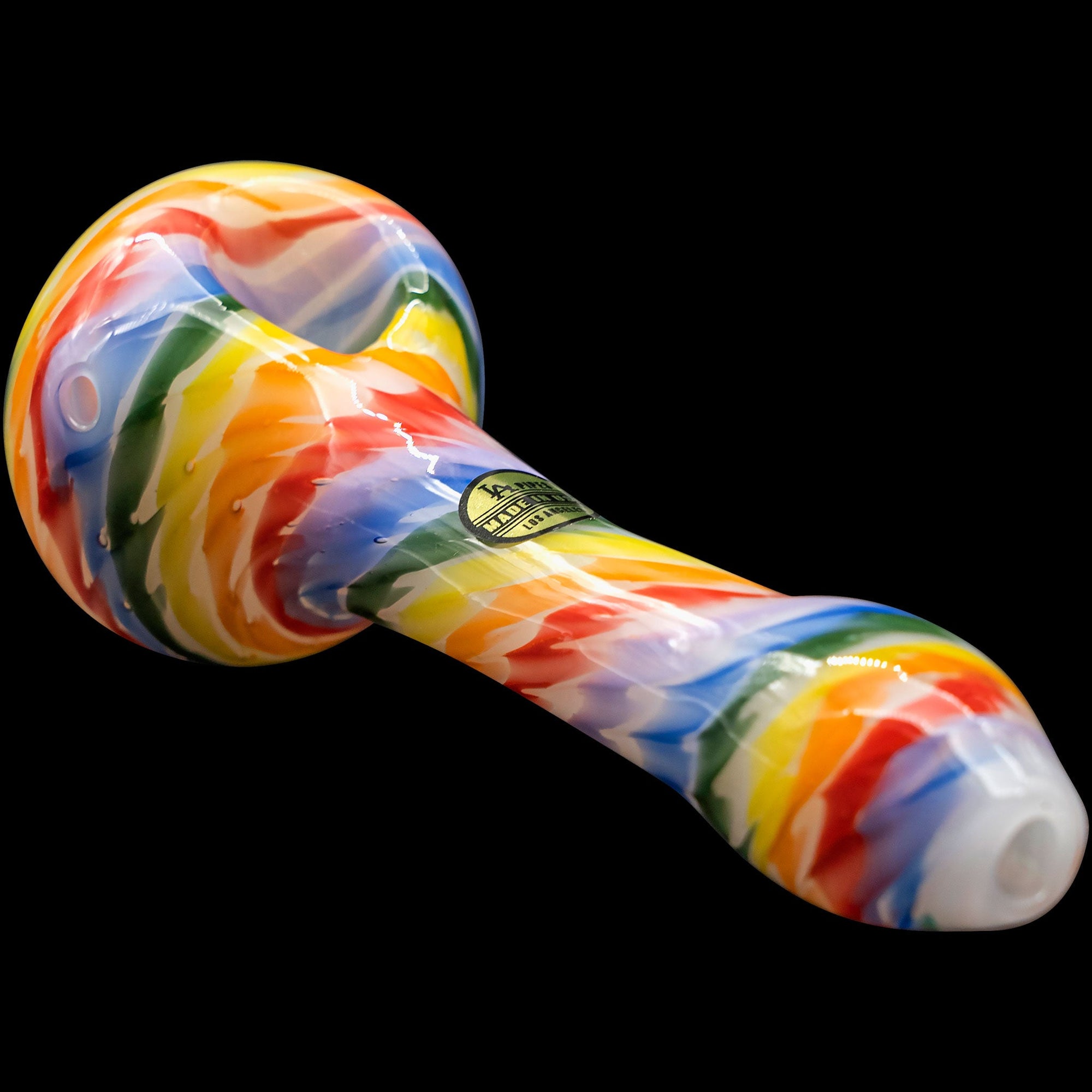 "Rainbow Tie-Dye" Glass Spoon Pipe on White