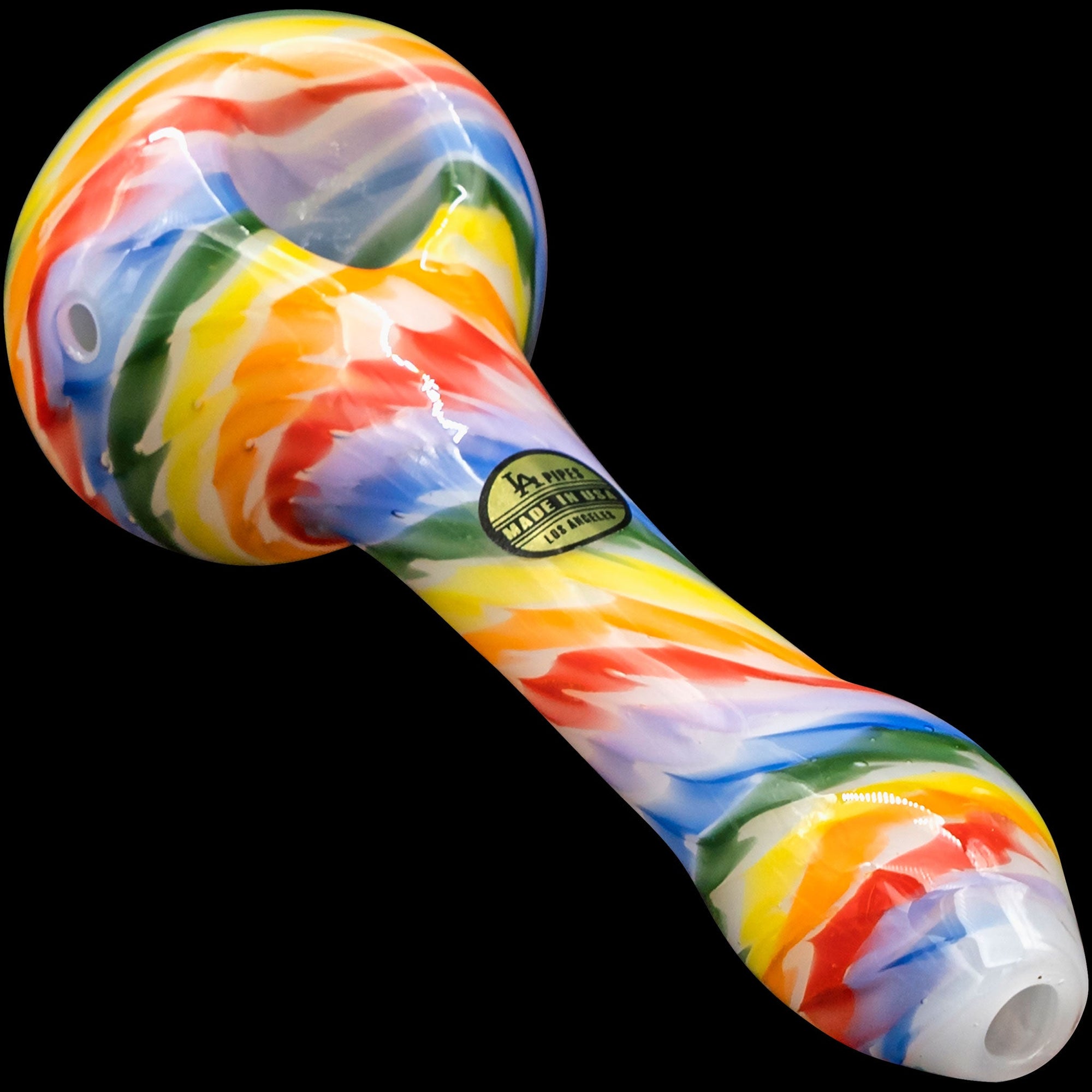 "Rainbow Tie-Dye" Glass Spoon Pipe on White