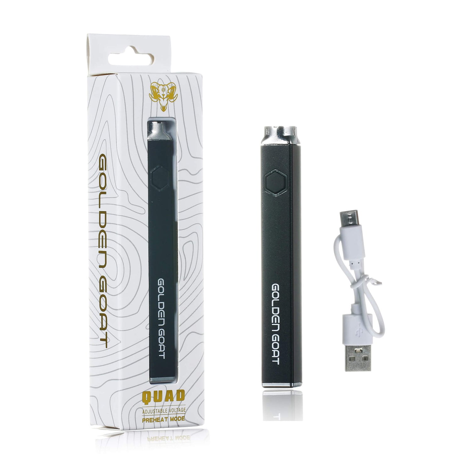 510 Thread Cartridge Vape Battery | Black Profile View | Golden Goat Quartz