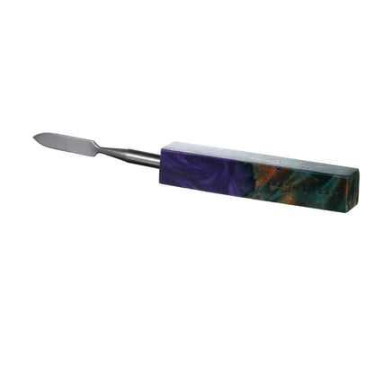 Pointed Blade Titanium Dab Tool | Purple & Wood Color Variation View | Golden Goat Quartz