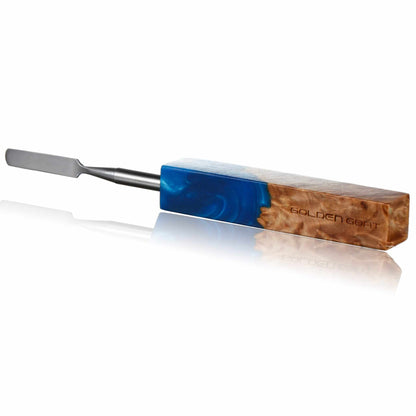 Rounded Blade Titanium Dab Tool | Blue & Wood Variation Image | Golden Goat Quartz