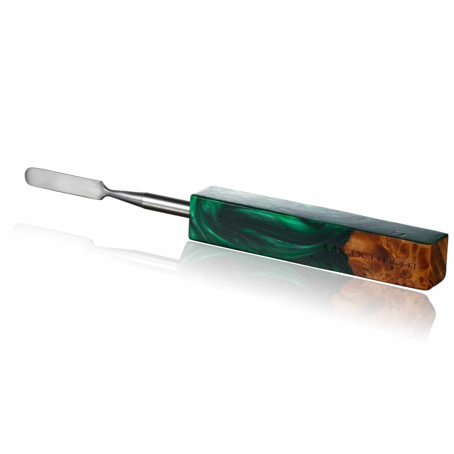 Rounded Blade Titanium Dab Tool | Emerald & Wood Variation Image | Golden Goat Quartz