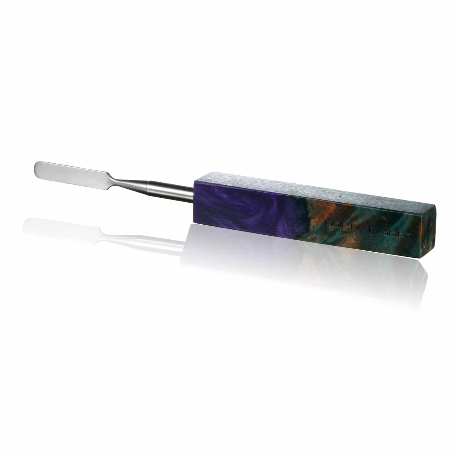 Rounded Blade Titanium Dab Tool | Purple & Wood Variation Image | Golden Goat Quartz