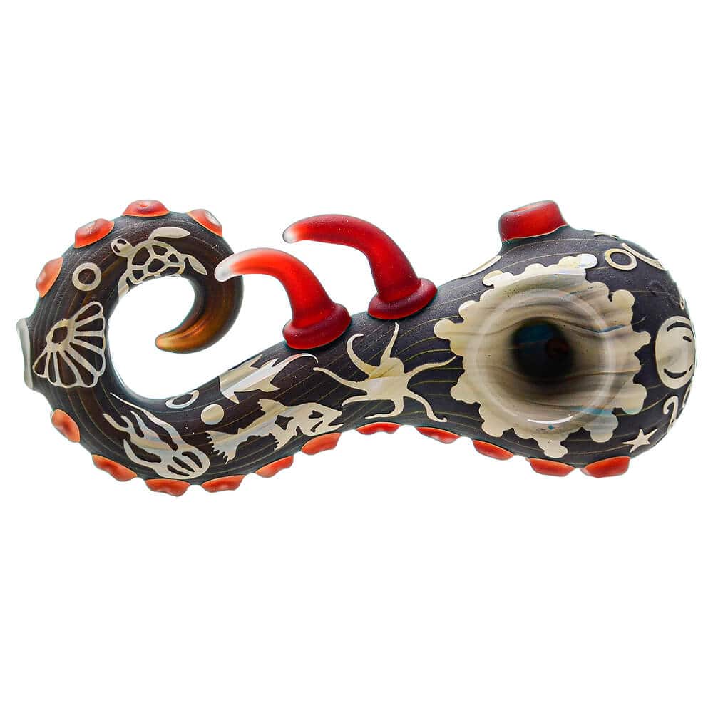 Heady Octopus Hand Pipe W/ Sandblasted Sealife Designs | Calibear