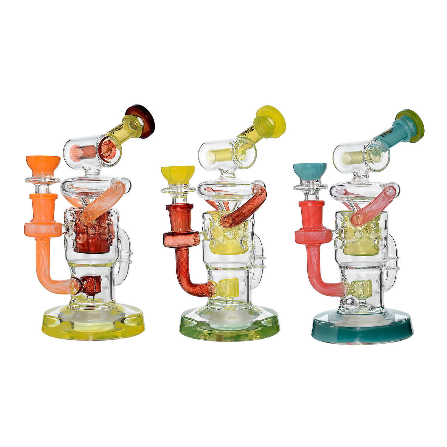 Calibear Honeycomb Twisted Recycler Dab Rig | 8" Borosilicate Glass Rig with Honeycomb Chamber &amp; Twisted Recycler