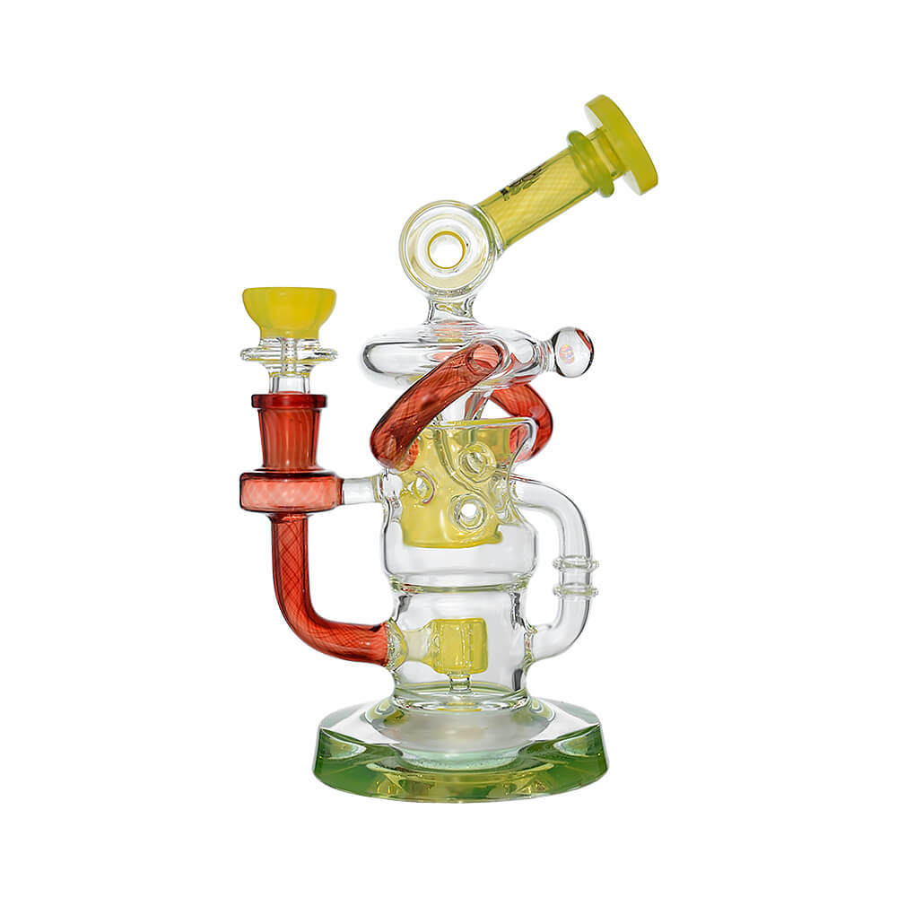 Calibear Honeycomb Twisted Recycler Dab Rig | 8" Borosilicate Glass Rig with Honeycomb Chamber &amp; Twisted Recycler
