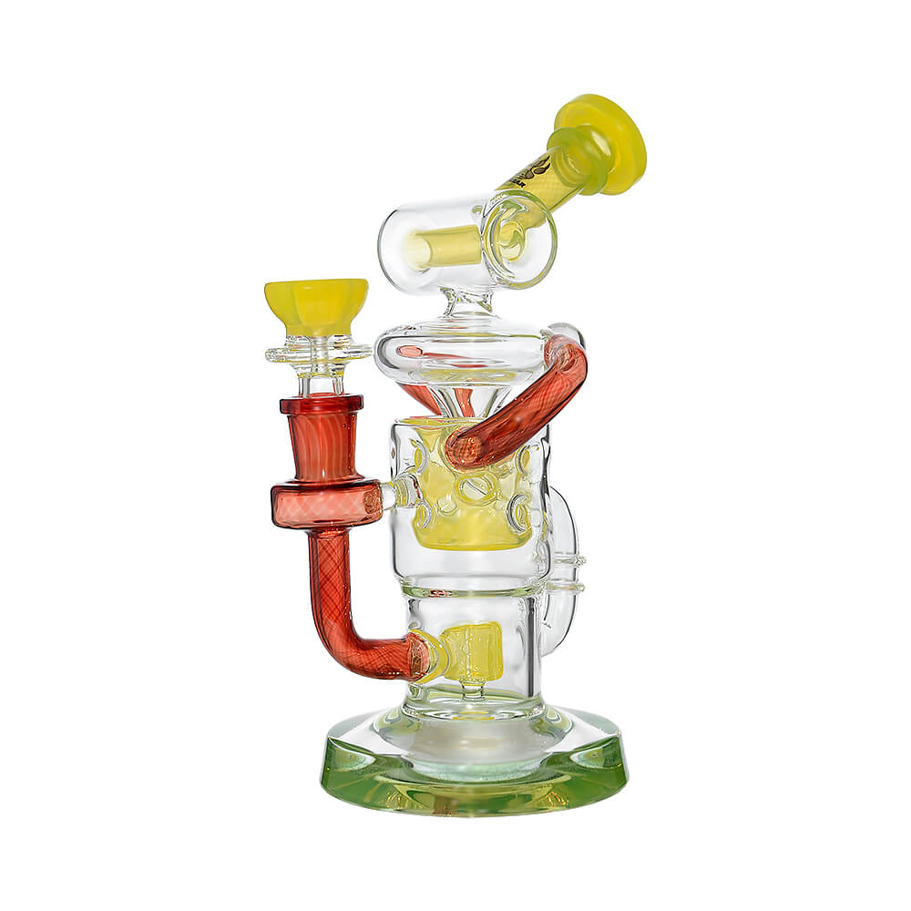Calibear Honeycomb Twisted Recycler Dab Rig | 8" Borosilicate Glass Rig with Honeycomb Chamber &amp; Twisted Recycler