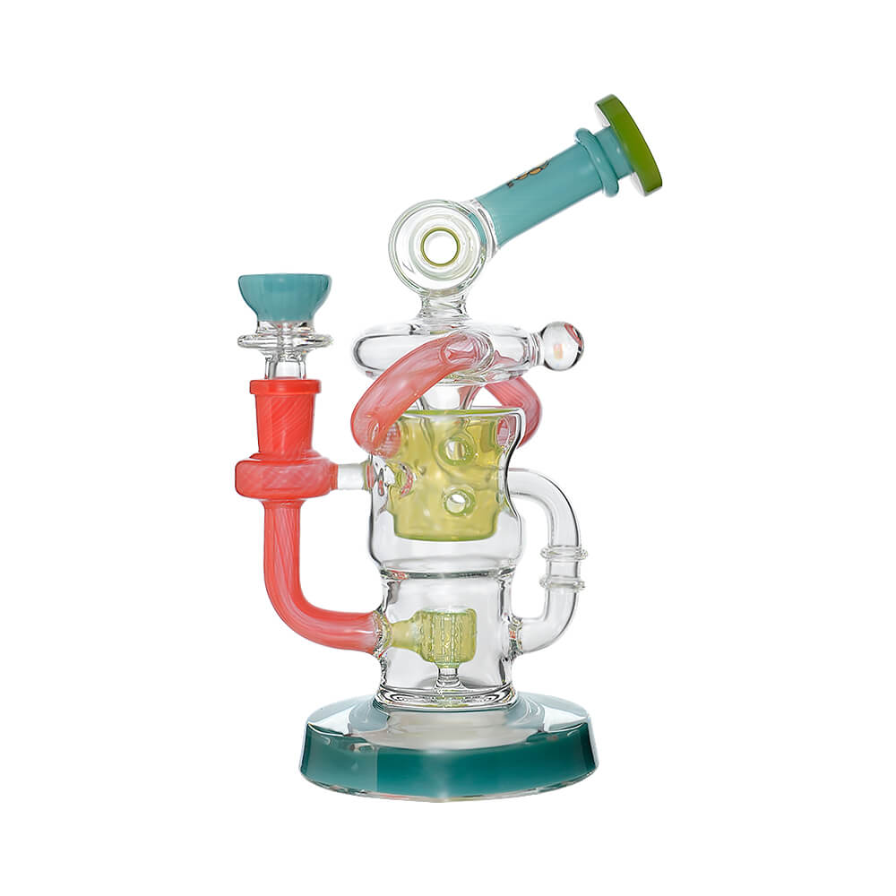 Calibear Honeycomb Twisted Recycler Dab Rig | 8" Borosilicate Glass Rig with Honeycomb Chamber &amp; Twisted Recycler