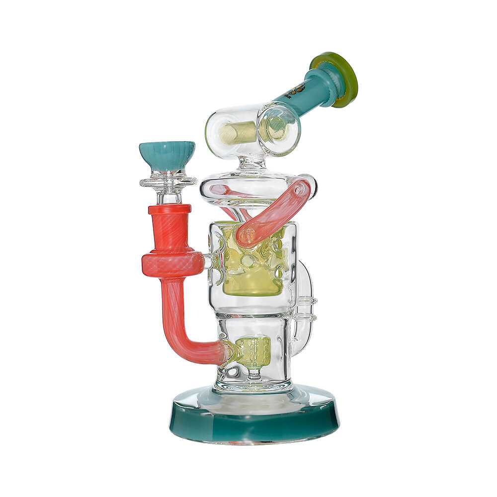 Calibear Honeycomb Twisted Recycler Dab Rig | 8" Borosilicate Glass Rig with Honeycomb Chamber &amp; Twisted Recycler