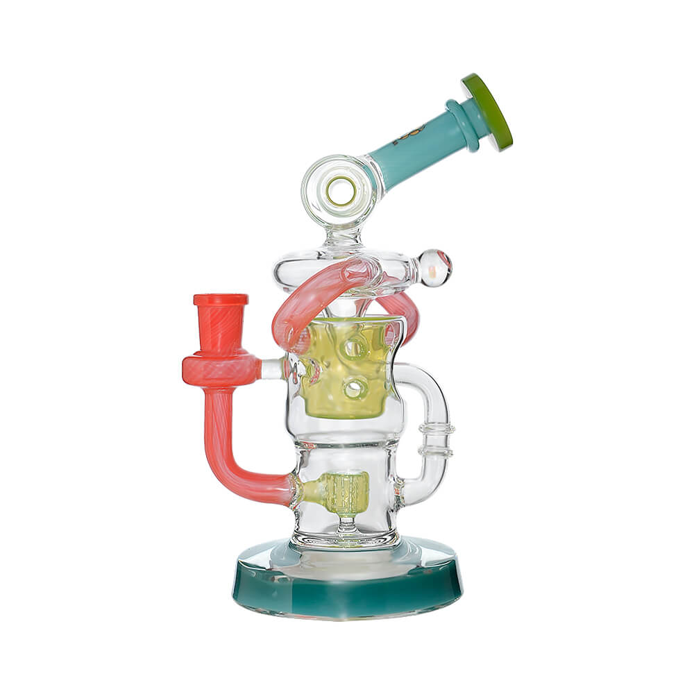 Calibear Honeycomb Twisted Recycler Dab Rig | 8" Borosilicate Glass Rig with Honeycomb Chamber &amp; Twisted Recycler
