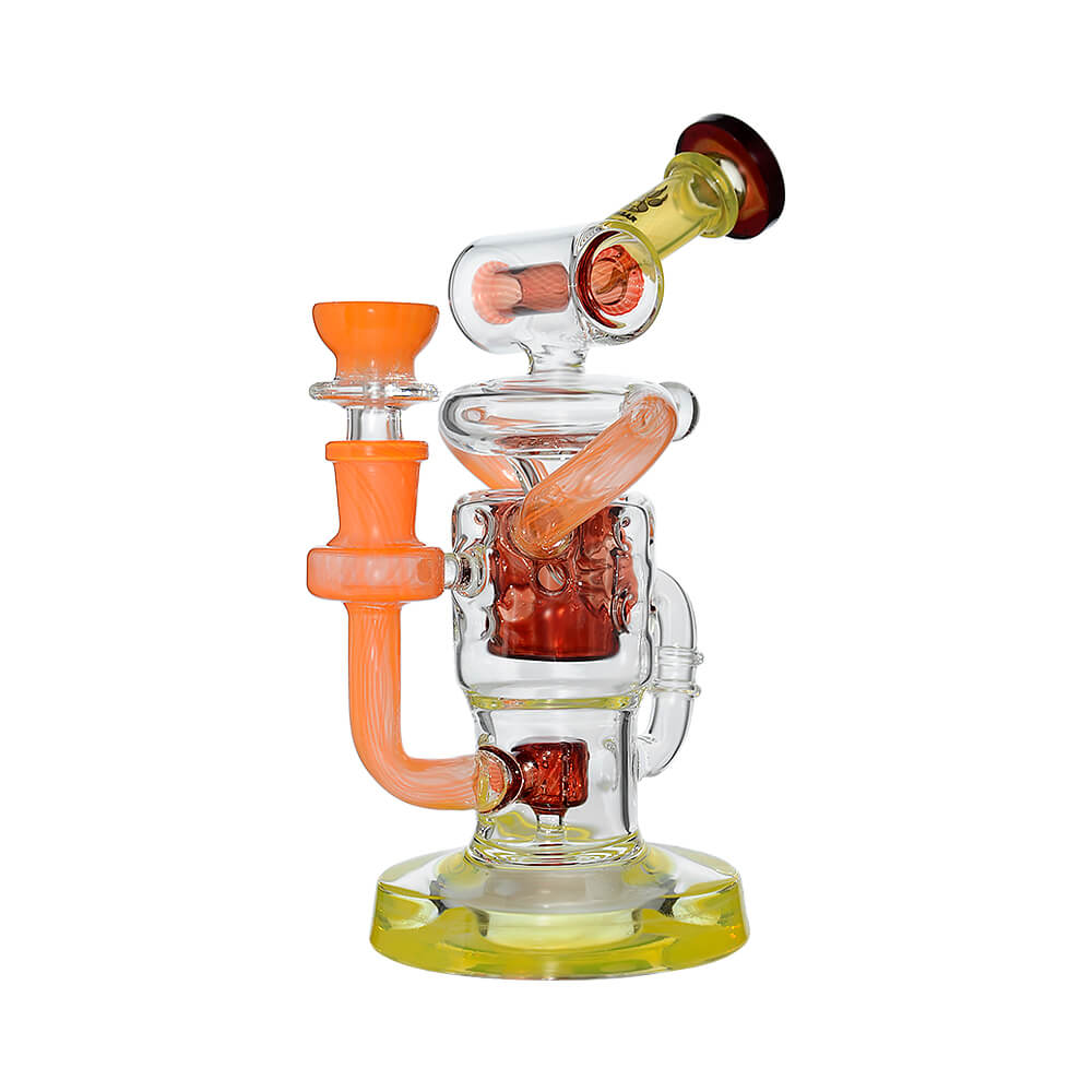 Calibear Honeycomb Twisted Recycler Dab Rig | 8" Borosilicate Glass Rig with Honeycomb Chamber &amp; Twisted Recycler
