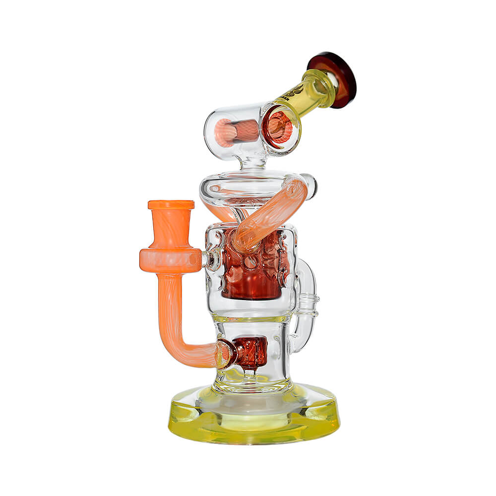 Calibear Honeycomb Twisted Recycler Dab Rig | 8" Borosilicate Glass Rig with Honeycomb Chamber &amp; Twisted Recycler