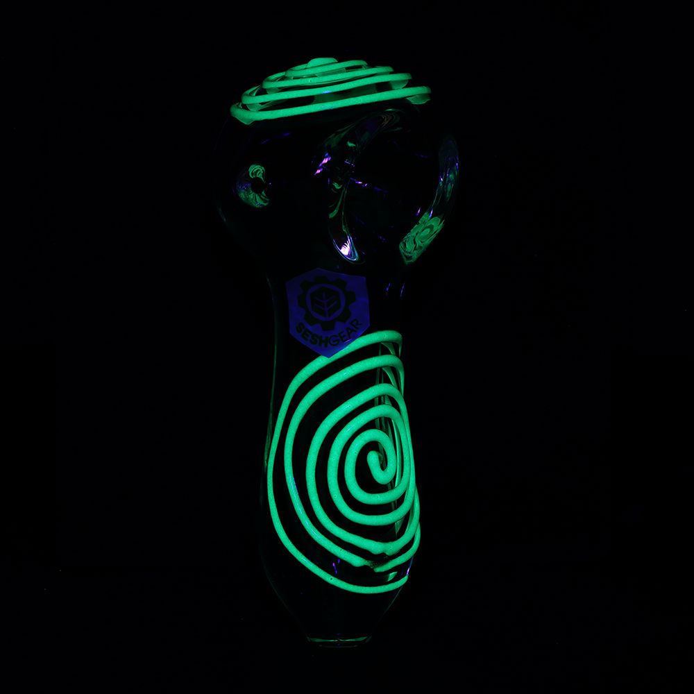 6CT BUNDLE - SeshGear Glowing Squiggles Glass Spoon Pipe - 4" / Assorted Colors