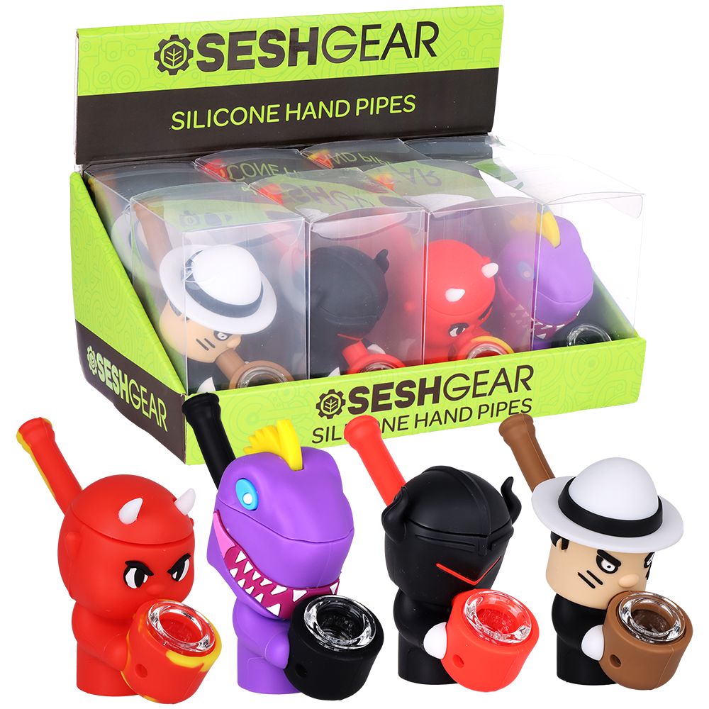 8CT DISPLAY - SeshGear Silicone Squad Secret Stash Hand Pipes - 4" / Assorted Designs