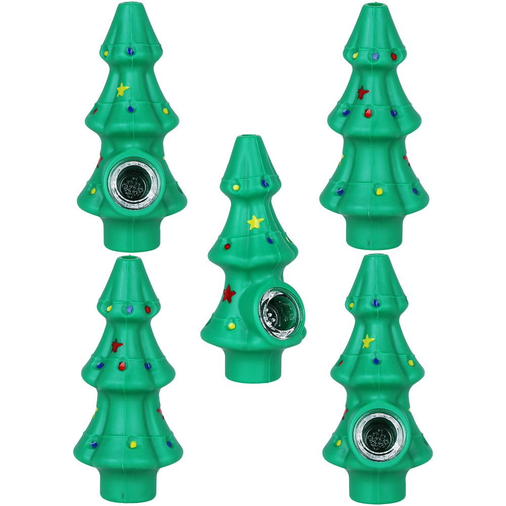 5CT BUNDLE - Christmas Tree Silicone Hand Pipe - 4.9"