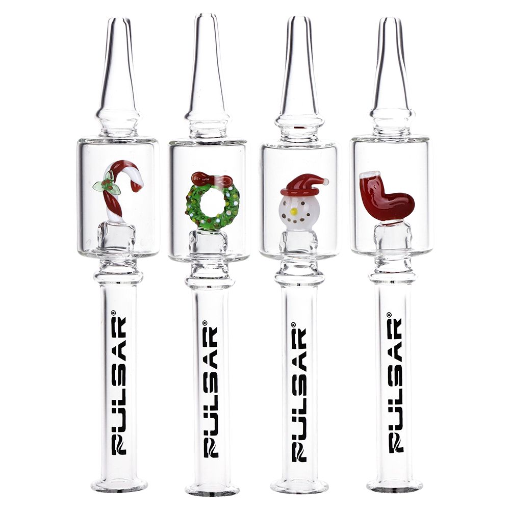 4CT BUNDLE - Pulsar Christmas Decorated Dab Straws - 6.25" / Assorted Designs