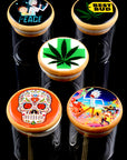 (Assorted) Glass Stash Jar – Bamboo Lid – Design Decal