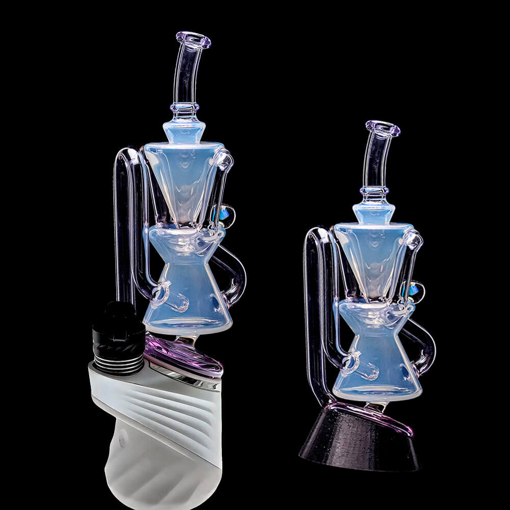 Opal White Klein Recycler W/ Amazing Tornado for Puffco Peak OG &amp; Pro | Calibear