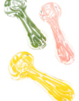 Clear Squiggle Stripe Spoon Pipe “Candy Drip” – 3½″ – Assorted Colors