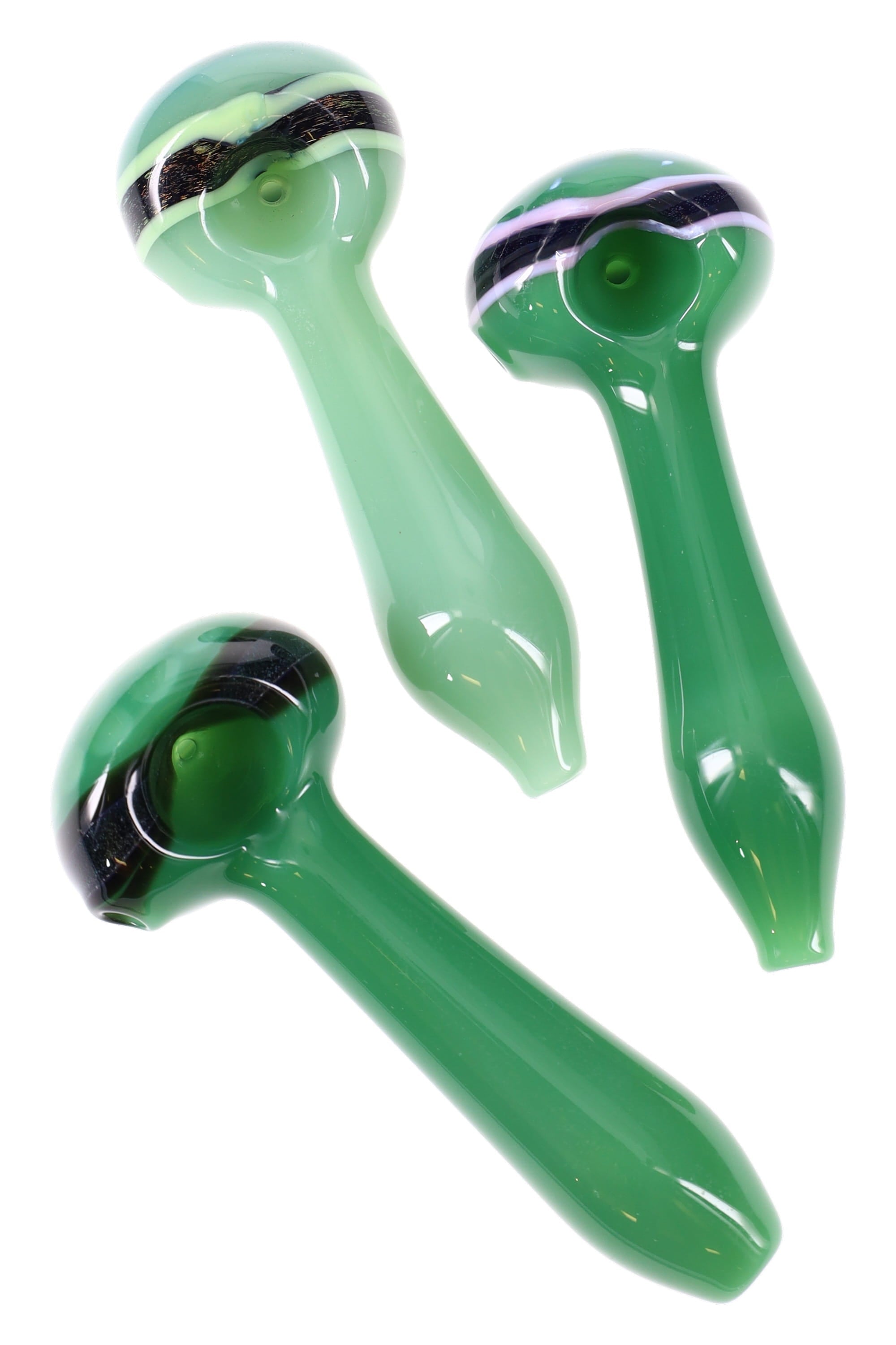 Green Dichro Stripe Glass Spoon “Emerald Lane” – 4½″ – Assorted Colors
