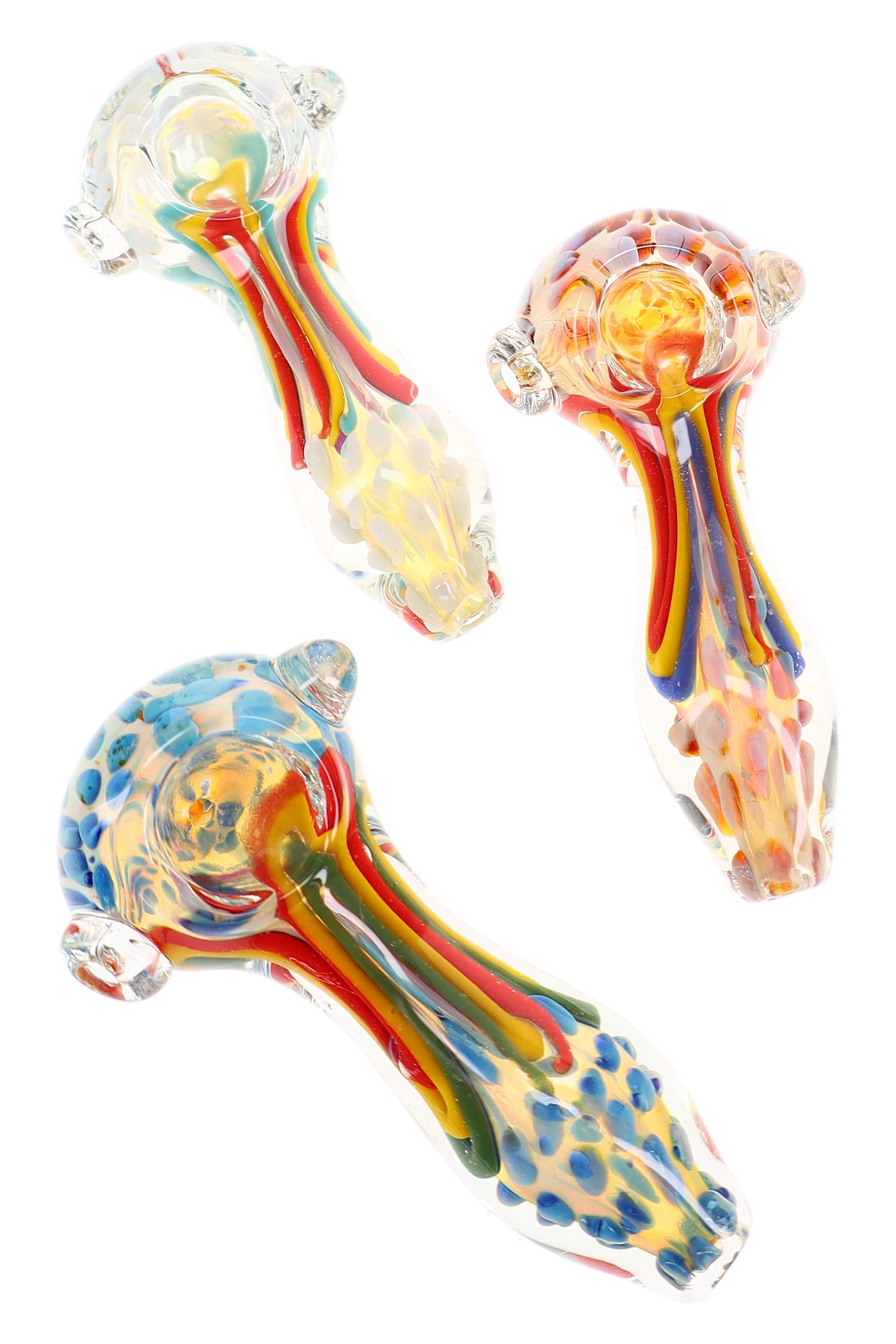 Silver Fumed Squiggle Dot Spoon Pipe “Dot Drift” – 4½″ – Assorted Colors