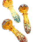 Gold Fumed Frit Ring Glass Spoon Pipe “Sunburst Halo” – 4″ – Assorted Colors