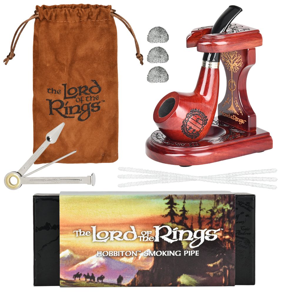 Pulsar Shire Pipes x LoTR HOBBITON Pipe &amp; MIDDLE-EARTH Pipe Stand Bundle - 5.25"