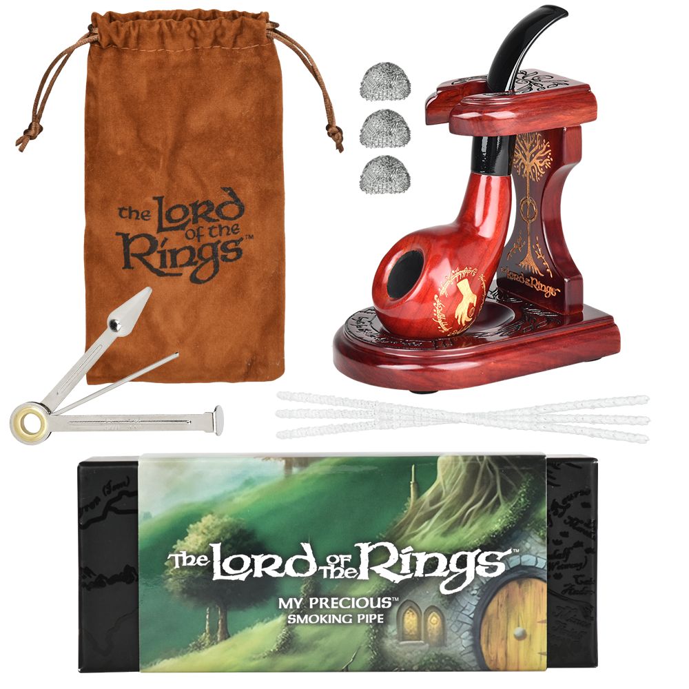 Pulsar Shire Pipes x LoTR MY PRECIOUS Pipe &amp; MIDDLE-EARTH Pipe Stand Bundle - 5.5"