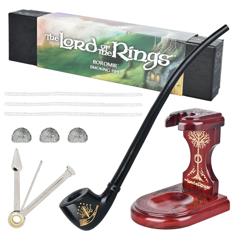 Pulsar Shire Pipes x LoTR BOROMIR Pipe &amp; MIDDLE-EARTH Pipe Stand Bundle - 13"
