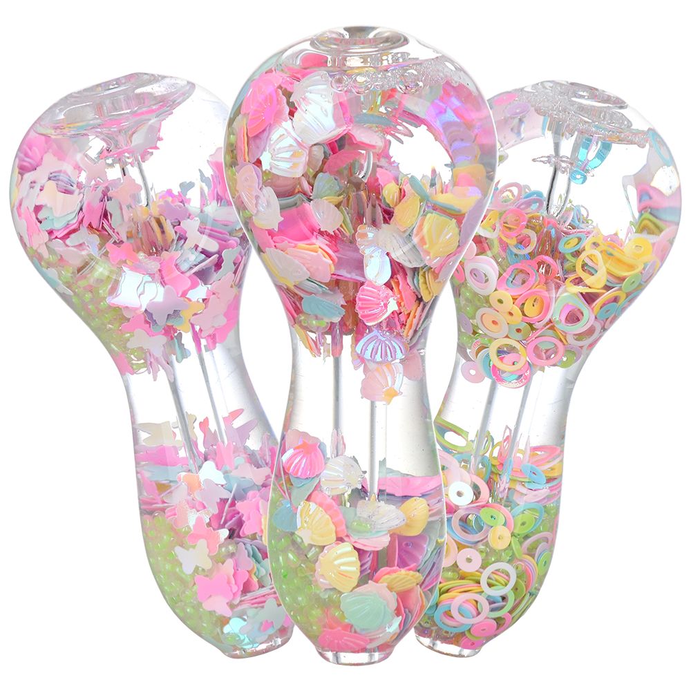 Pastel Paradise Glow Beads Glycerin Glass Hand Pipe - 3.75" / Designs Vary