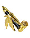 12CT DISPLAY - Metal Hemp Leaf Hand Pipe - 3.5"
