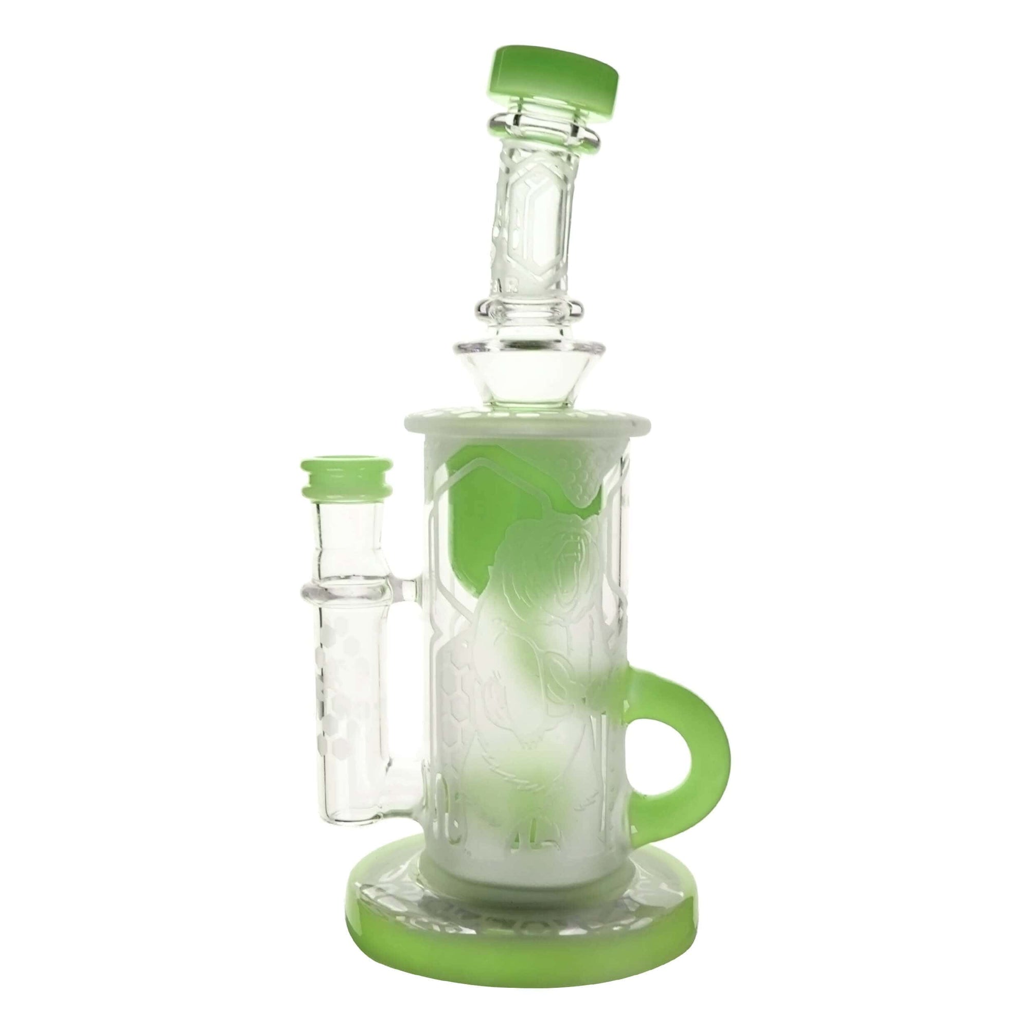 Calibear Sandblasted Klein Recycler Dab Rig with Seed of Life Perc – 8” Glass Rig