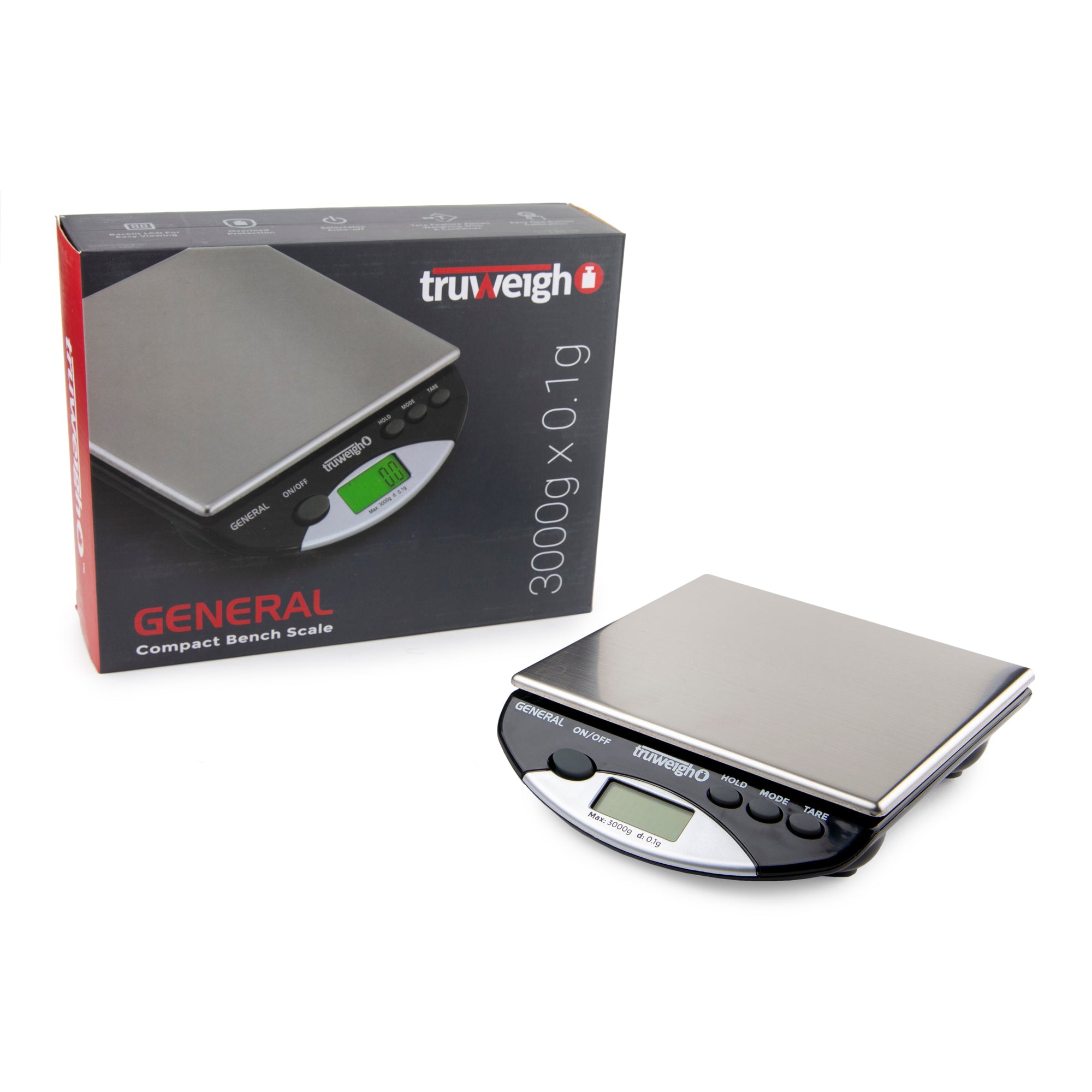 Truweigh General Compact Bench Scale - 3000g x 0.1g - Black