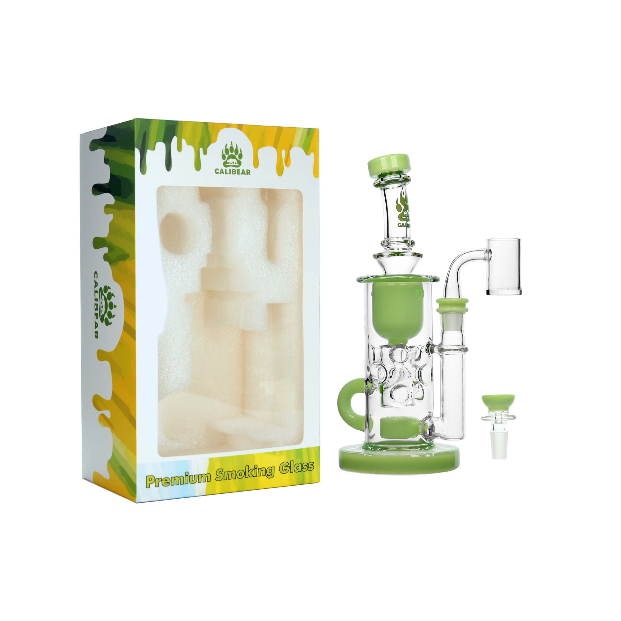 Calibear Straight Fab Klein Dab Rig | 9" Seed of Life Perc Borosilicate Glass Rig