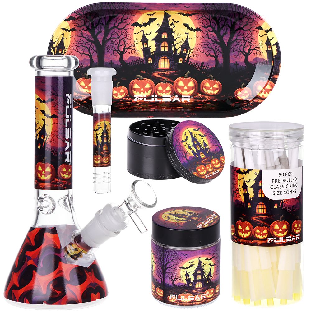 Pulsar Halloween House Beaker Glass Water Pipe Smokers Kit - 8" / 14mm F