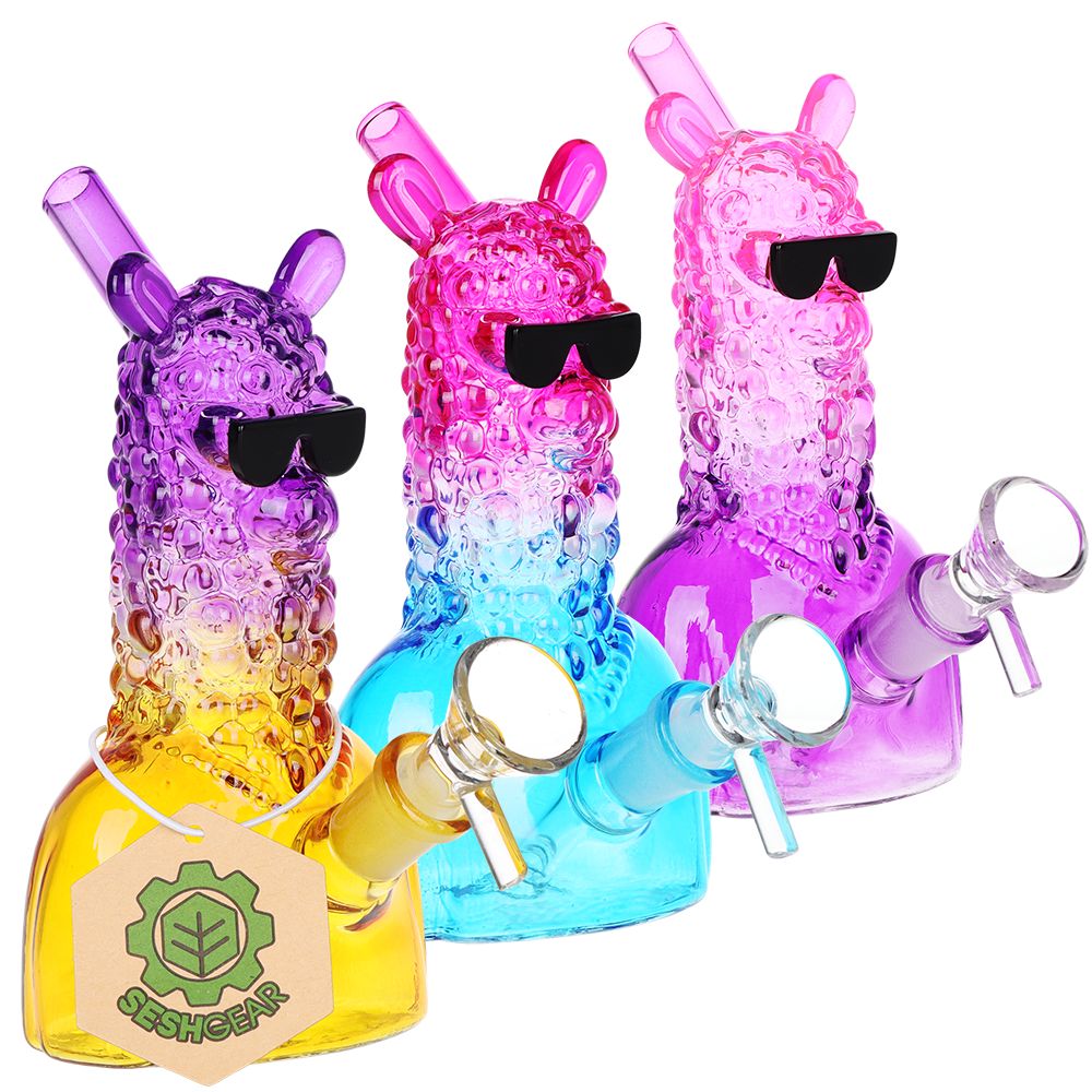 3CT BUNDLE - SeshGear Laid Back Llama Water Pipe - 6" / 14mm F / Assorted Ombre Colors