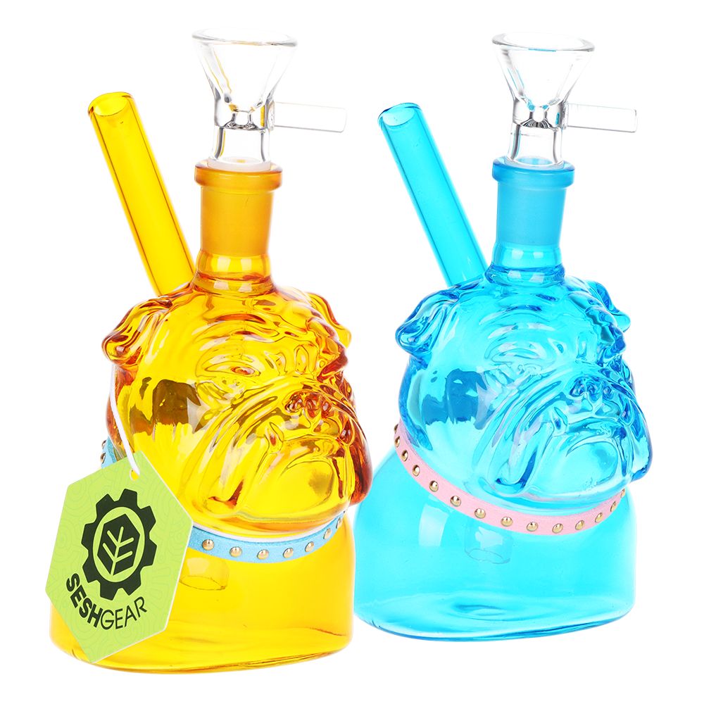 2CT BUNDLE - SeshGear English Bulldog Glass Water Pipe - 5" / 14mm F / Blue, Amber